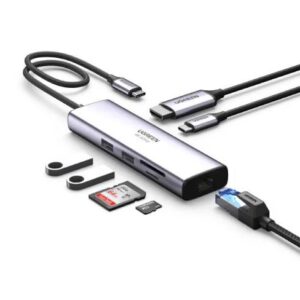 ugreen 7 in 1 multifunction adapter usb c to usb3.0 2 port 4k hdmi rj45 sdtf card reader pd port converter cm512 ug 90568.jpg