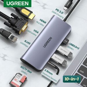 ugreen 10 in 1 usb c multifunction adapter usb c to usb3.0 1 port usb2.0 2 port usb c 3.0 1 port 4k hdmi 2 port rj45 gigabit sd tf pd port converter cm639 ug 15534.jpg