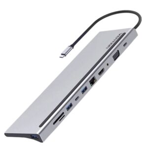 vention 11 in 1 multi function usb c to hdmi vga usb c gen 1 usb 3.0x2 usb 2.0 rj45 sd tf trrs 3.5mm pd docking station 0.25m gray metal type ththc.jpg
