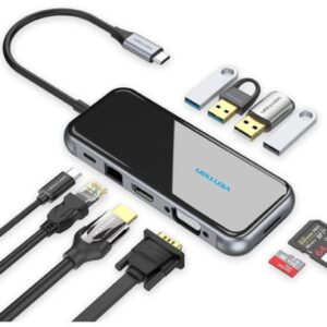vention usb c multi function 10 in 1 docking station usb c to hdmi vga usb3.0 2 usb2.0 2 rj45 tf sd pd docking station 0.15m gray mirrored surface type tfghb.jpg
